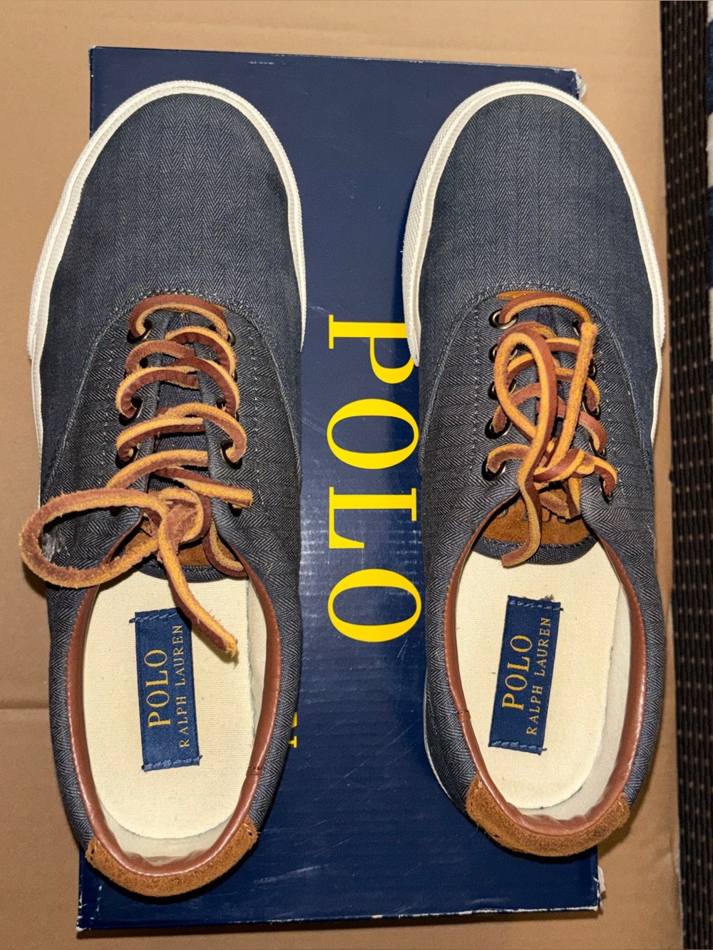 Polo by Ralph Lauren Navy Canvas Boat Shoes with Brown Trim